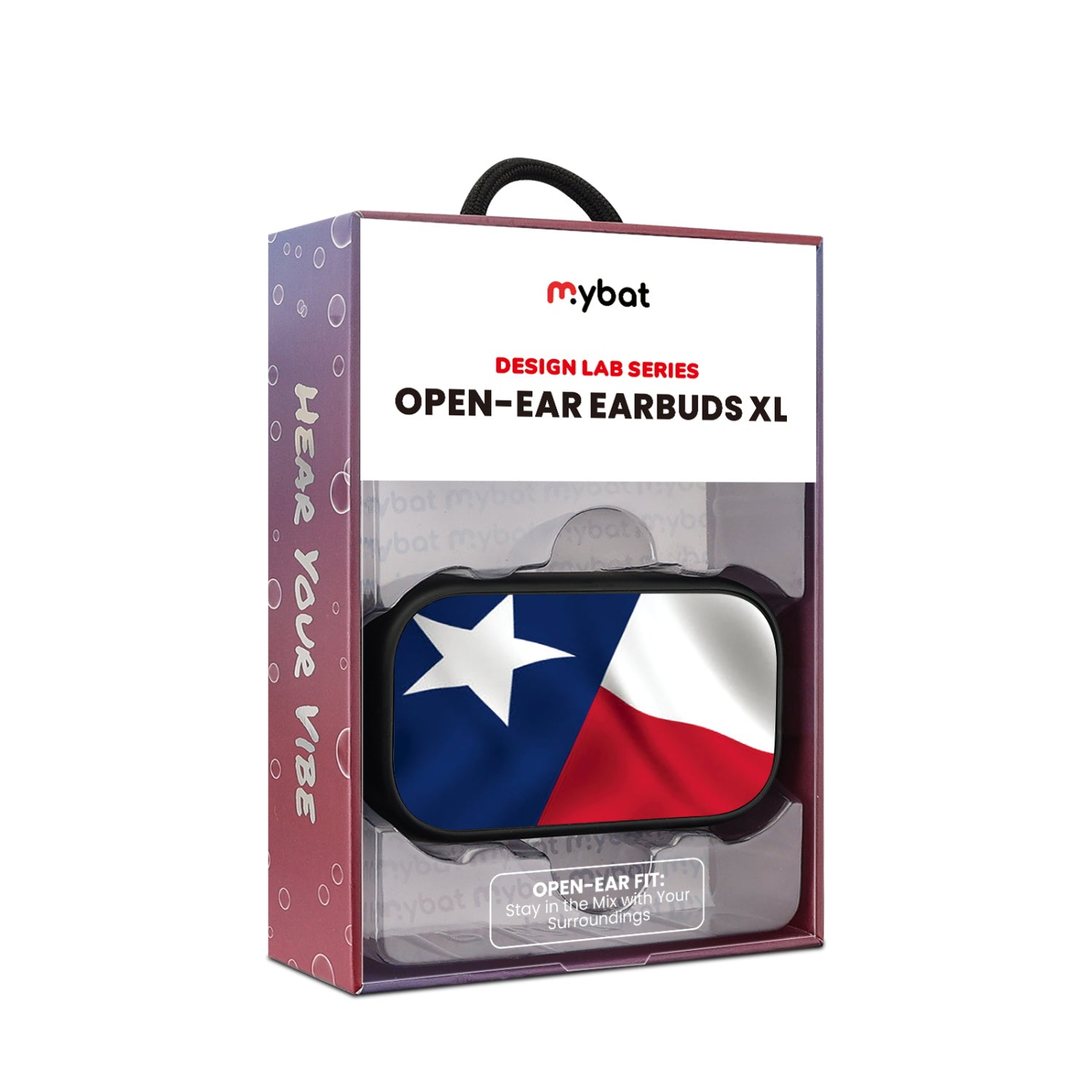 MyBat Design Lab Open-Ear Earbuds XL - Black - Texas State Flag