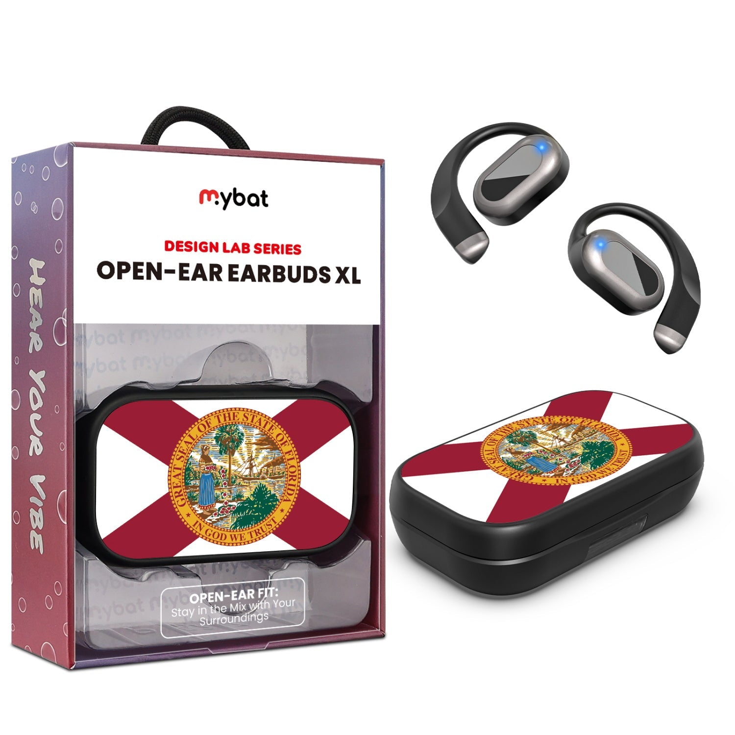 MyBat Design Lab Open-Ear Earbuds XL - Black - Florida State Flag