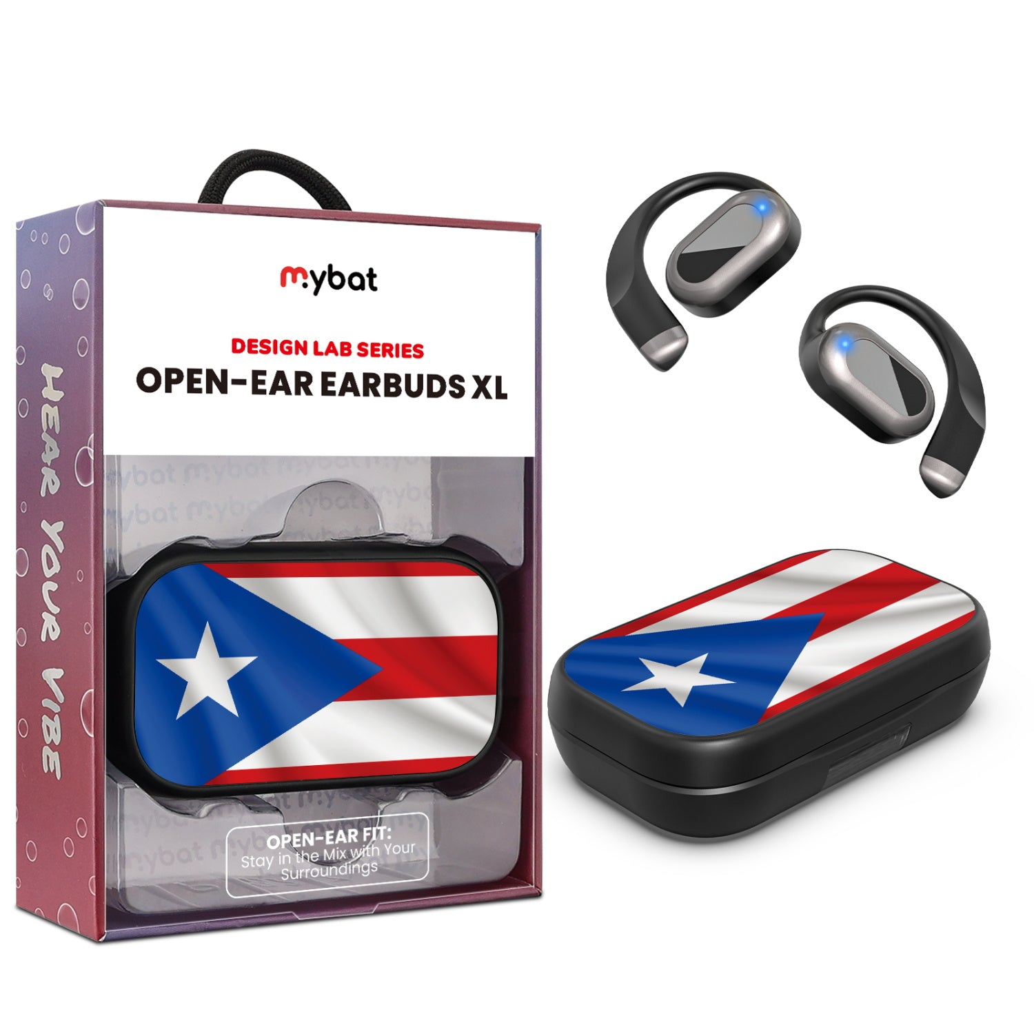 MyBat Design Lab Open-Ear Earbuds XL - Black - Puerto Rican Flag - MFHSBTST271-029-1.jpg