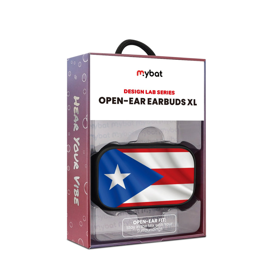 MyBat Design Lab Open-Ear Earbuds XL - Black - Puerto Rican Flag