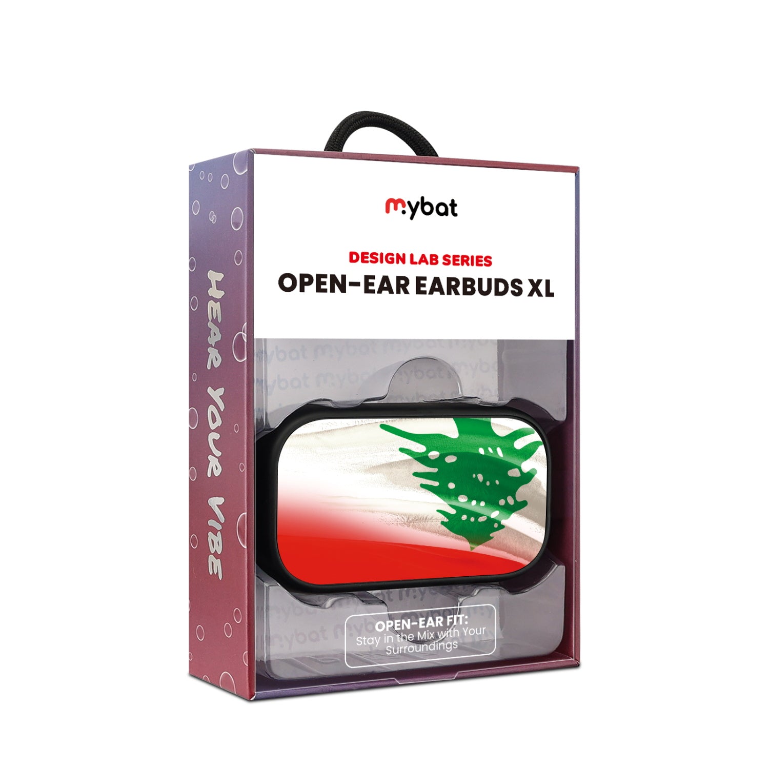 MyBat Design Lab Open-Ear Earbuds XL - Black - Lebanese Flag