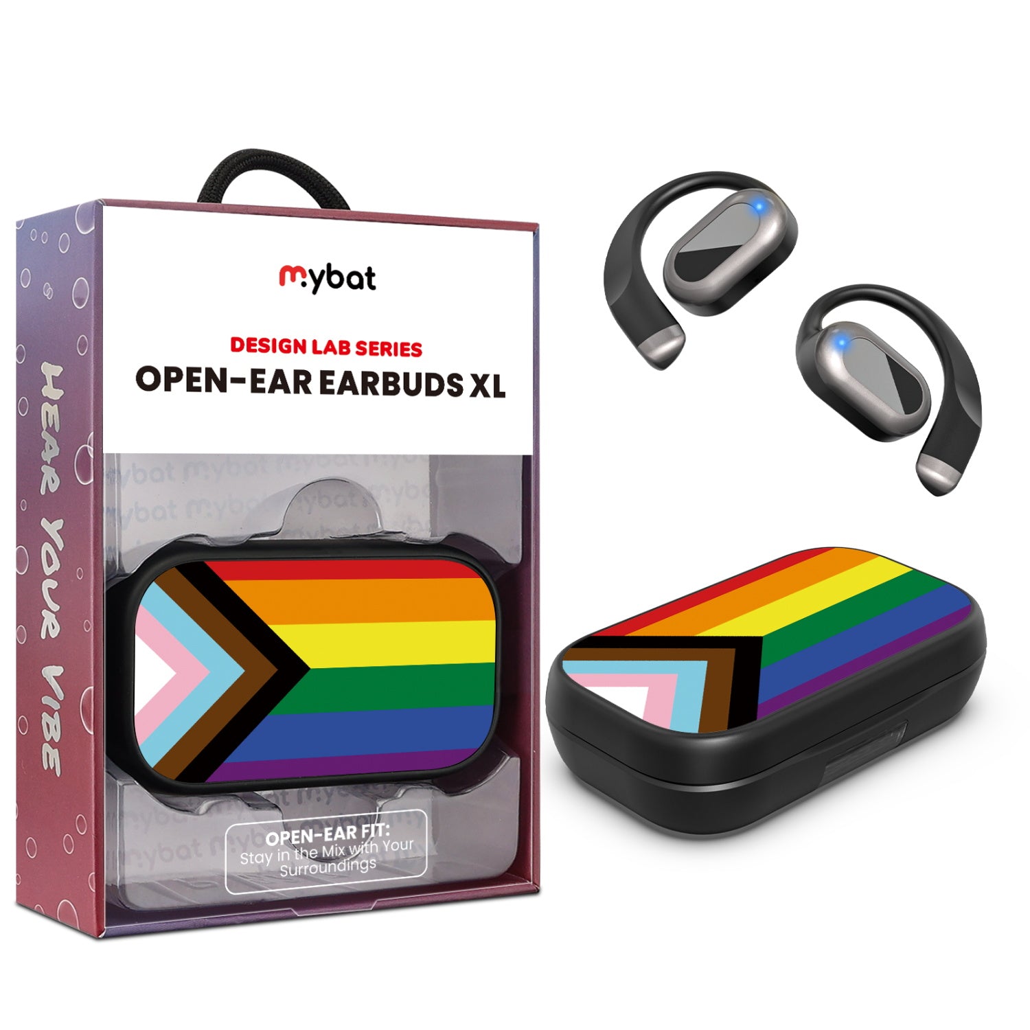MyBat Design Lab Open-Ear Earbuds XL - Black - LGBTQ+ Flag - MFHSBTST271-034-1.jpg