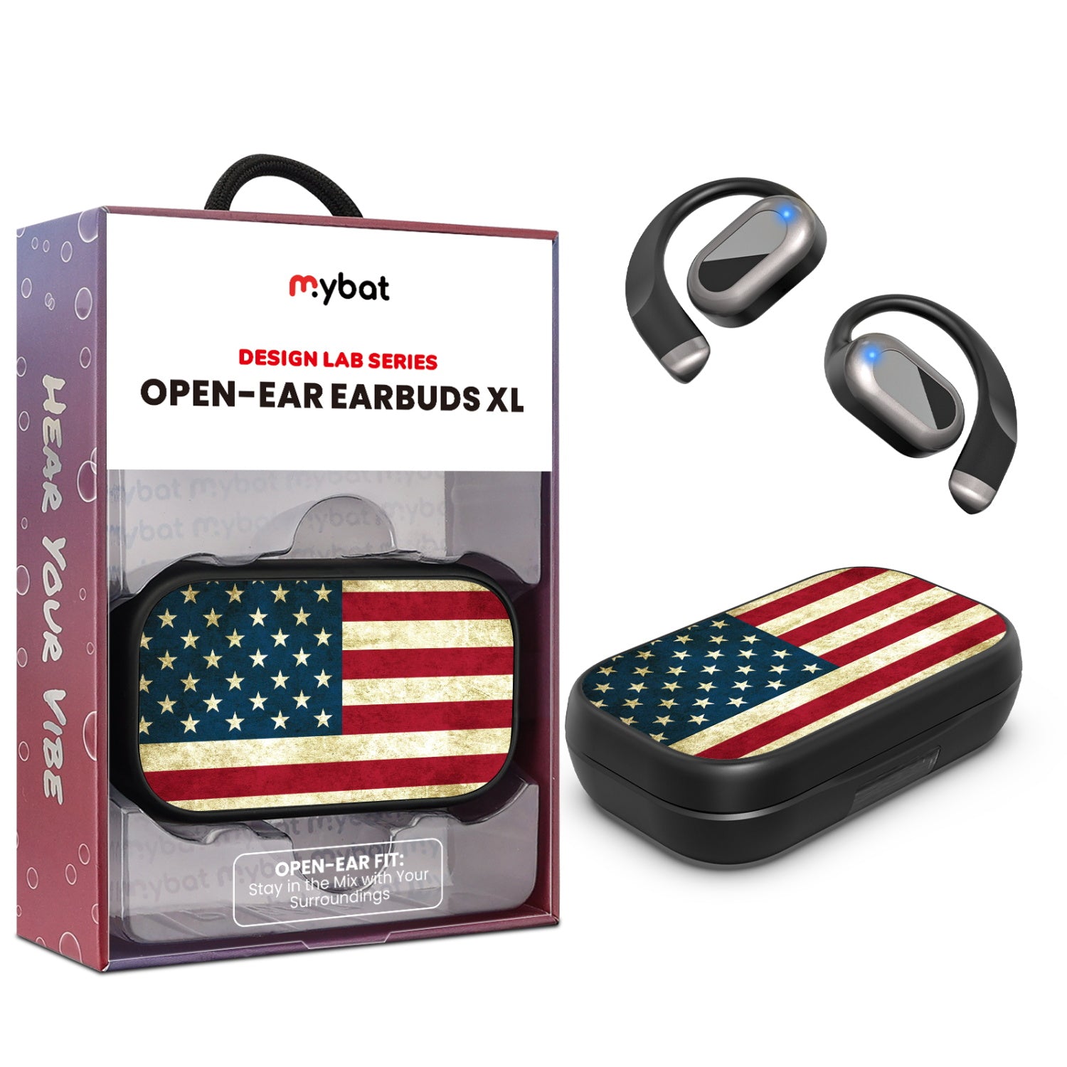 MyBat Design Lab Open-Ear Earbuds XL - Black - American Flag - MFHSBTST271-043-1.jpg