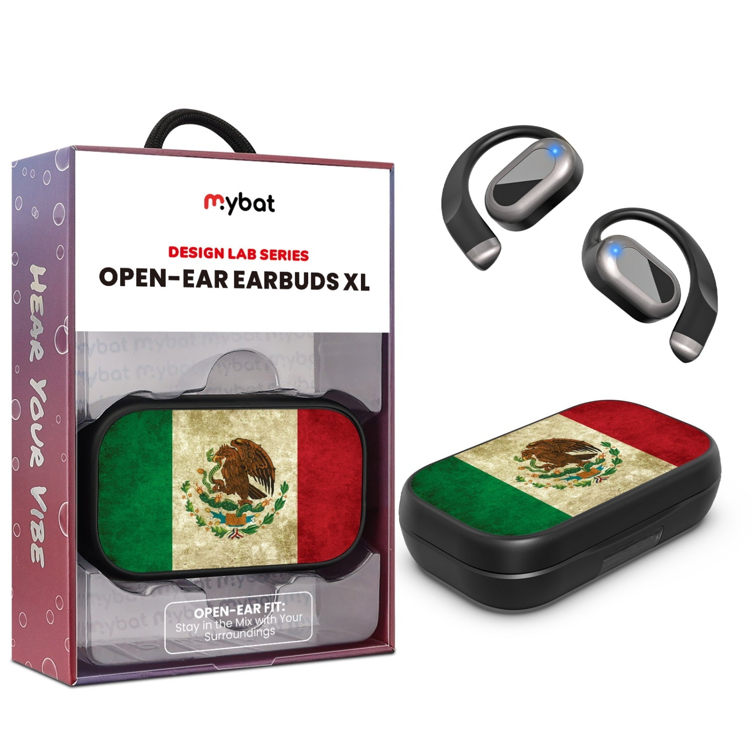 MyBat Design Lab Open-Ear Earbuds XL - Black - Mexican Flag