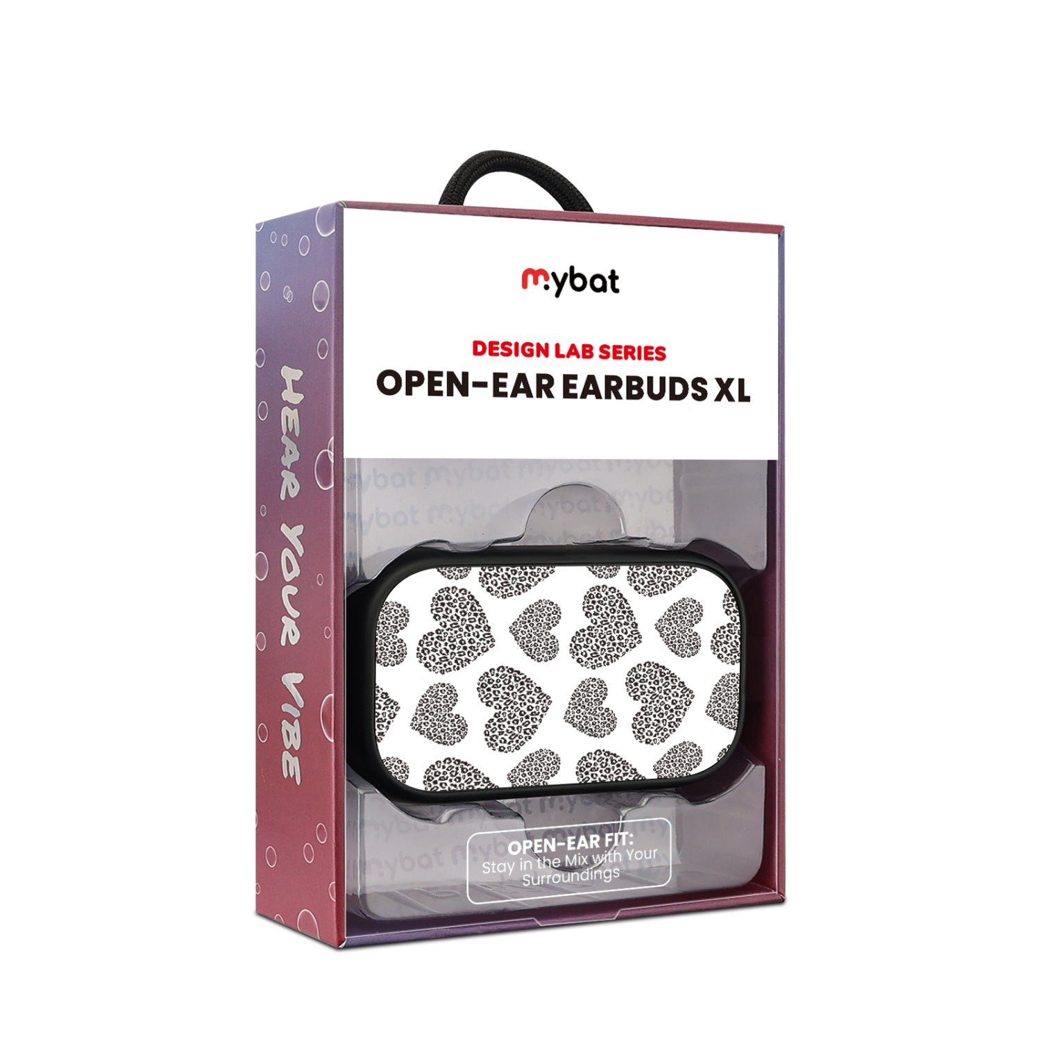 MyBat Design Lab Open-Ear Earbuds XL - Black - Leopard Print Hearts