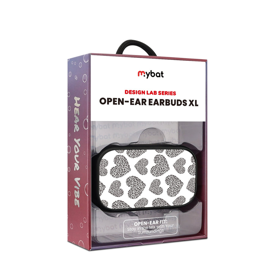 MyBat Design Lab Open-Ear Earbuds XL - Black - Leopard Print Hearts