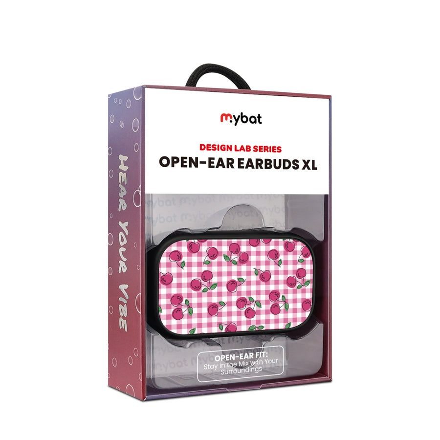MyBat Design Lab Open-Ear Earbuds XL - Black - Pink Cherries