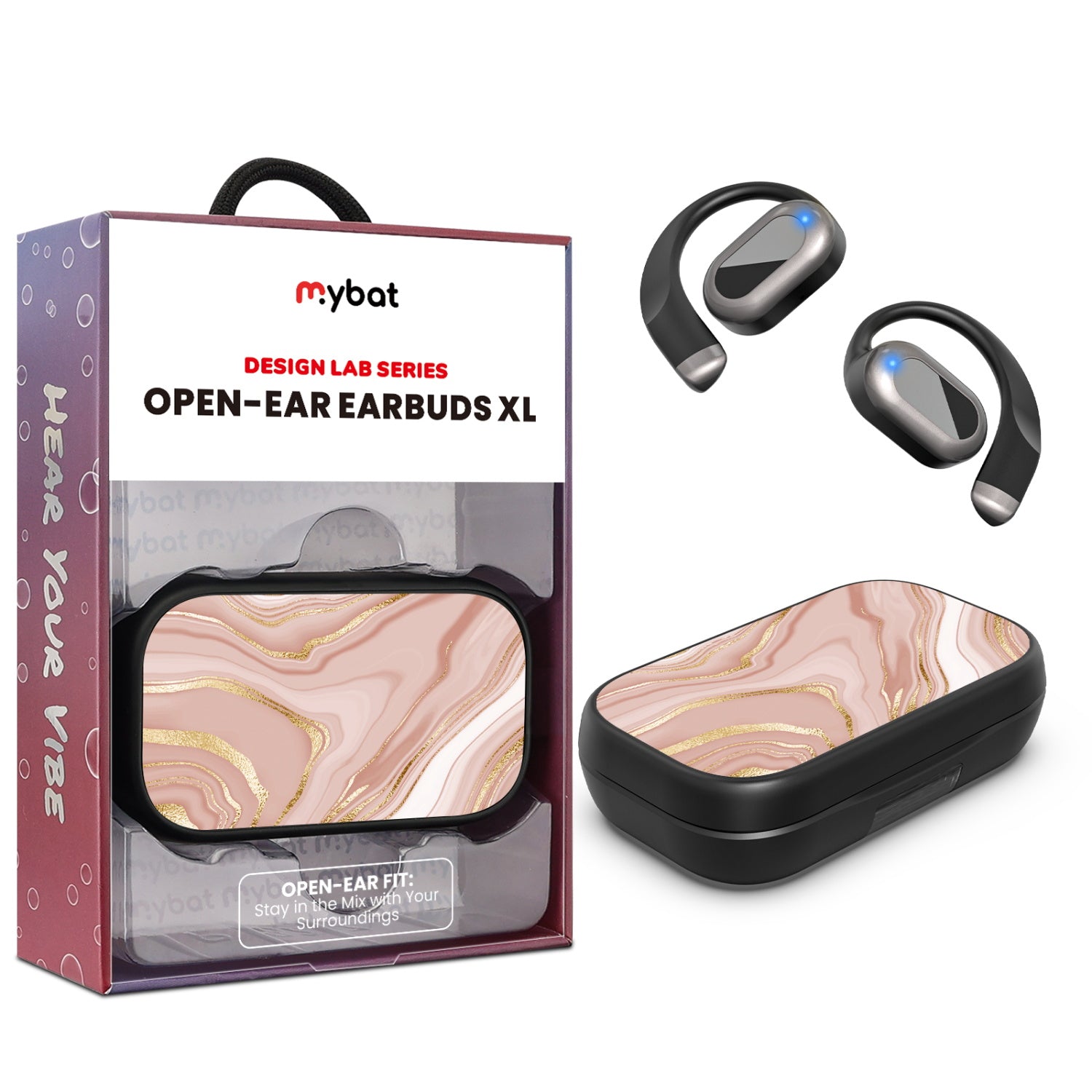 MyBat Design Lab Open-Ear Earbuds XL - Black - Pink Marble - MFHSBTST271-107-1.jpg