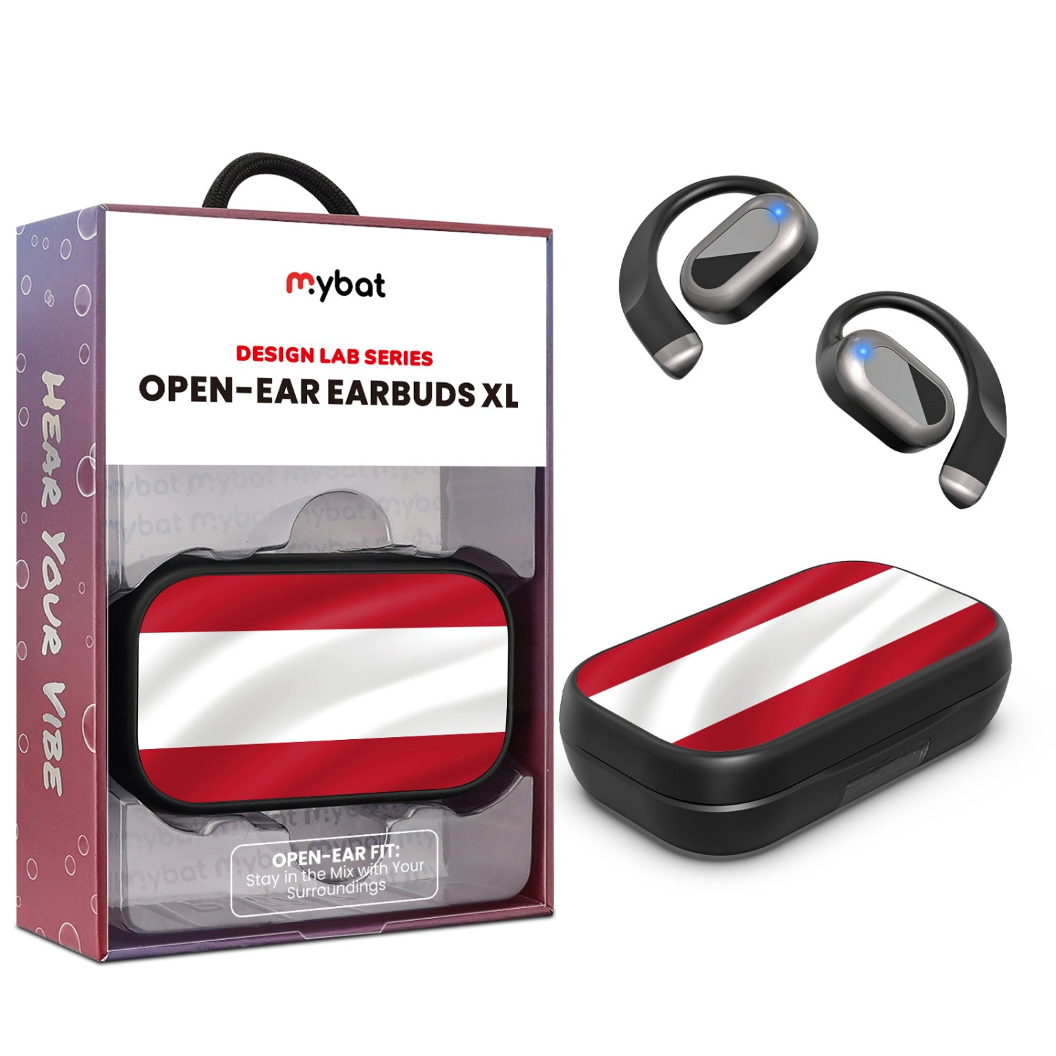 MyBat Design Lab Open-Ear Earbuds XL - Black - Austria Flag
