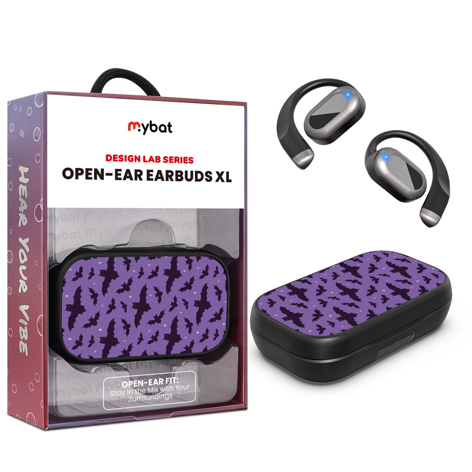 MyBat Design Lab Open-Ear Earbuds XL - Black - Flying Bats