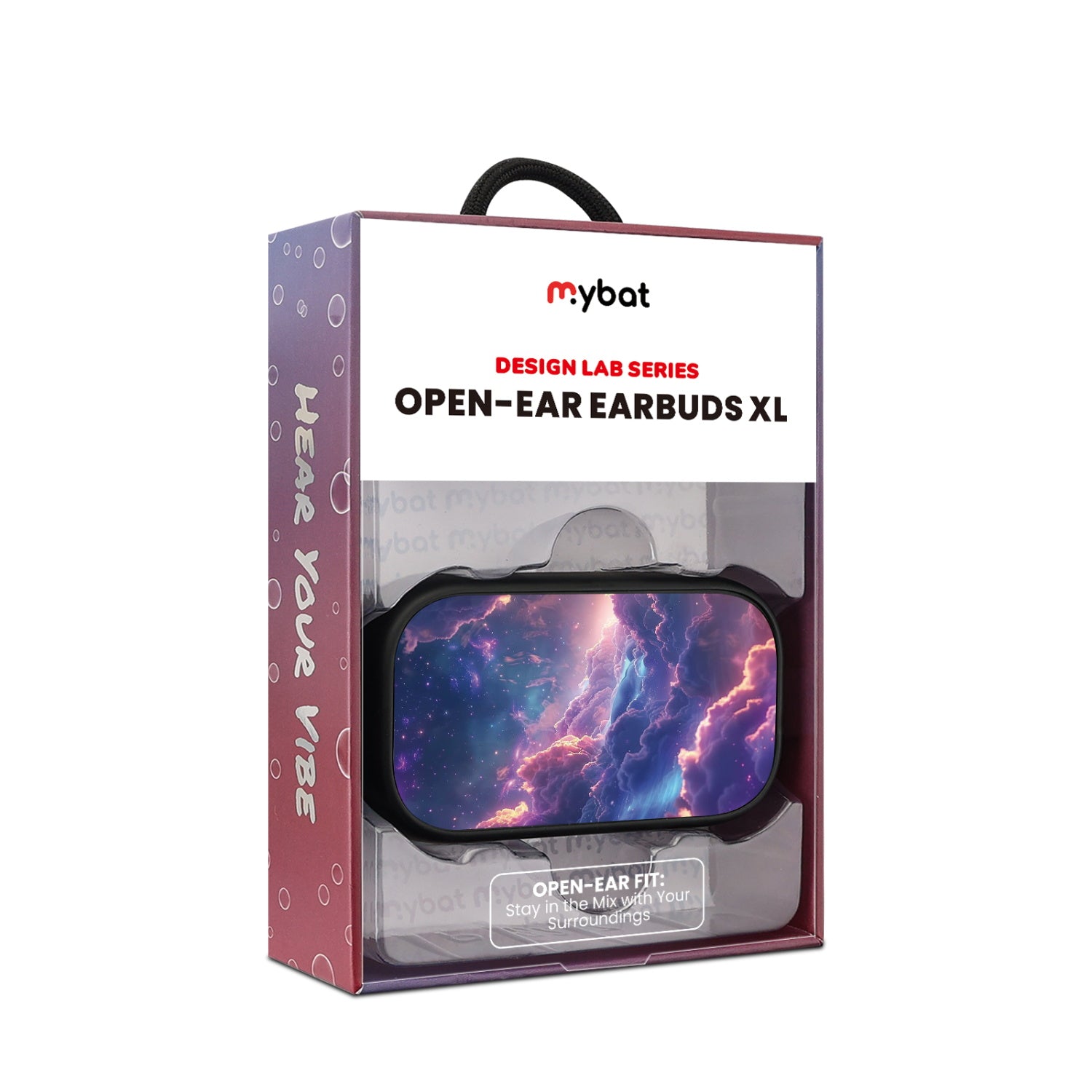 MyBat Design Lab Open-Ear Earbuds XL - Black - Galaxy Clouds