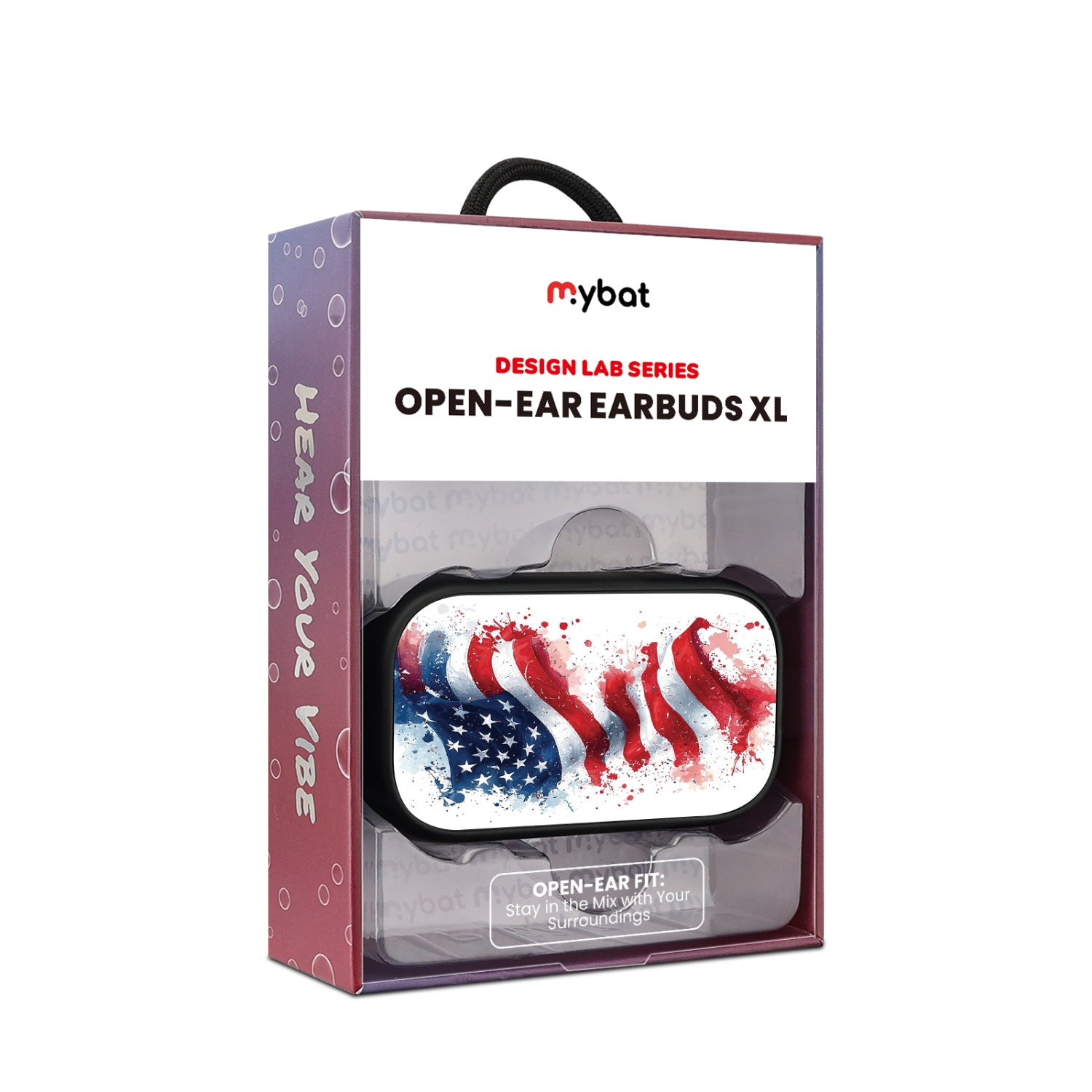 MyBat Design Lab Open-Ear Earbuds XL - Black - Patriotic Flag Painiting