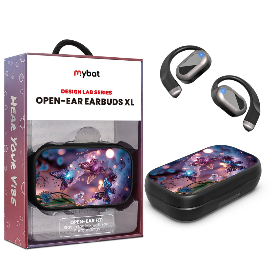 MyBat Design Lab Open-Ear Earbuds XL - Black - Magical Butterflies