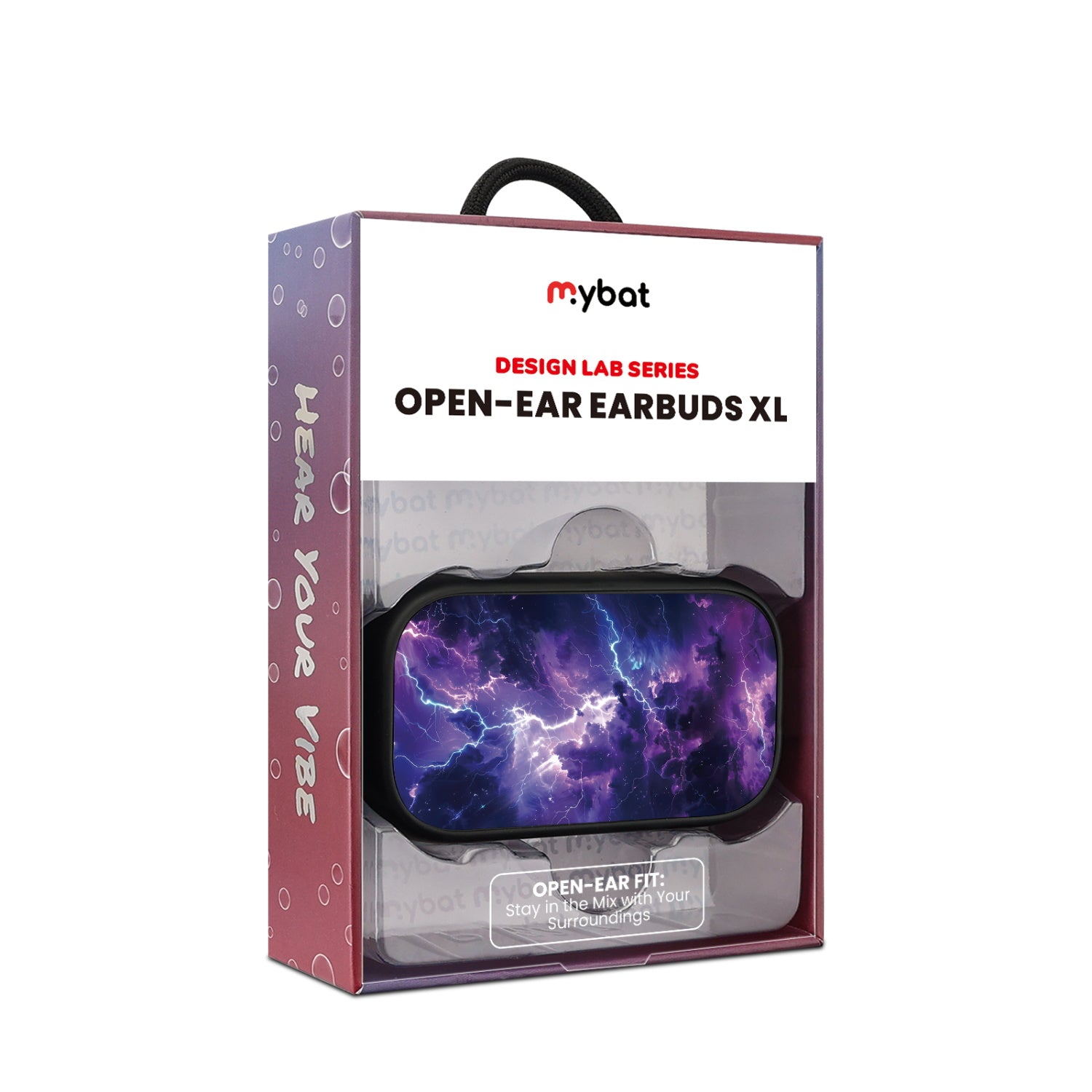 MyBat Design Lab Open-Ear Earbuds XL - Black - Lightning Storm