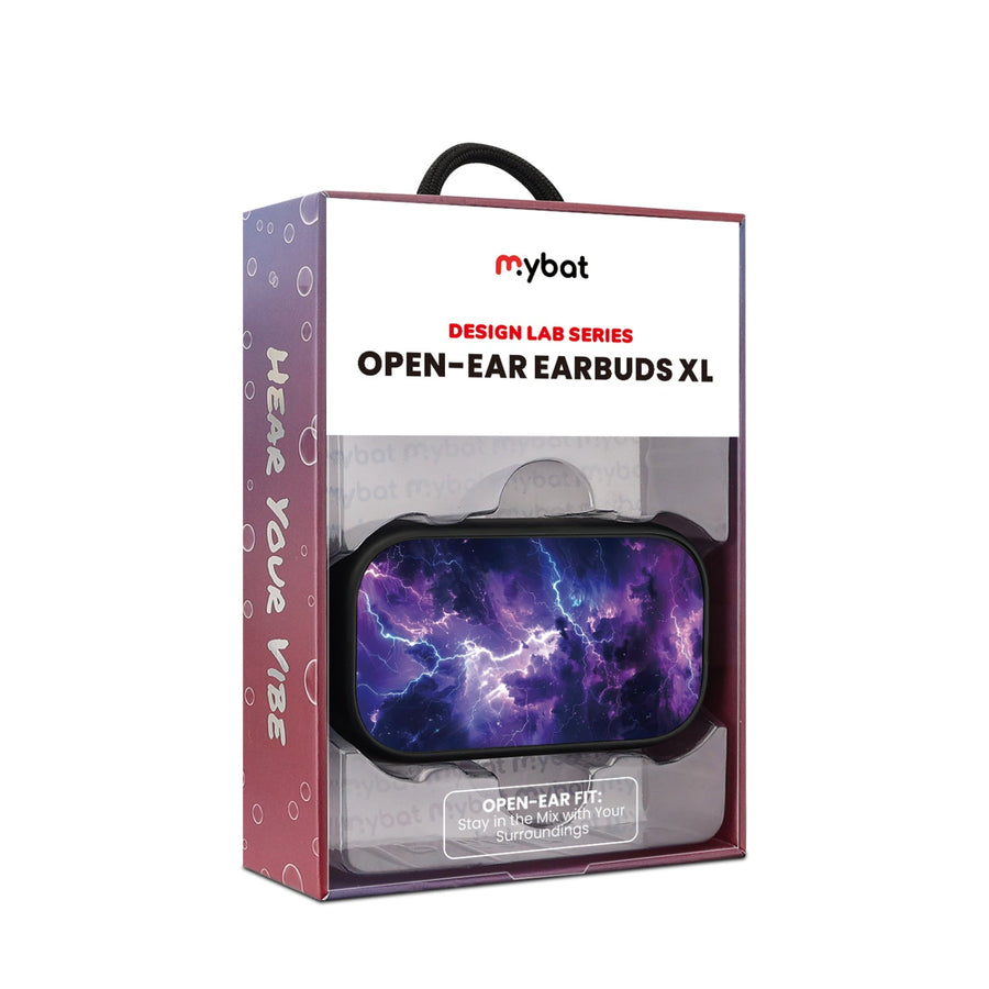 MyBat Design Lab Open-Ear Earbuds XL - Black - Lightning Storm