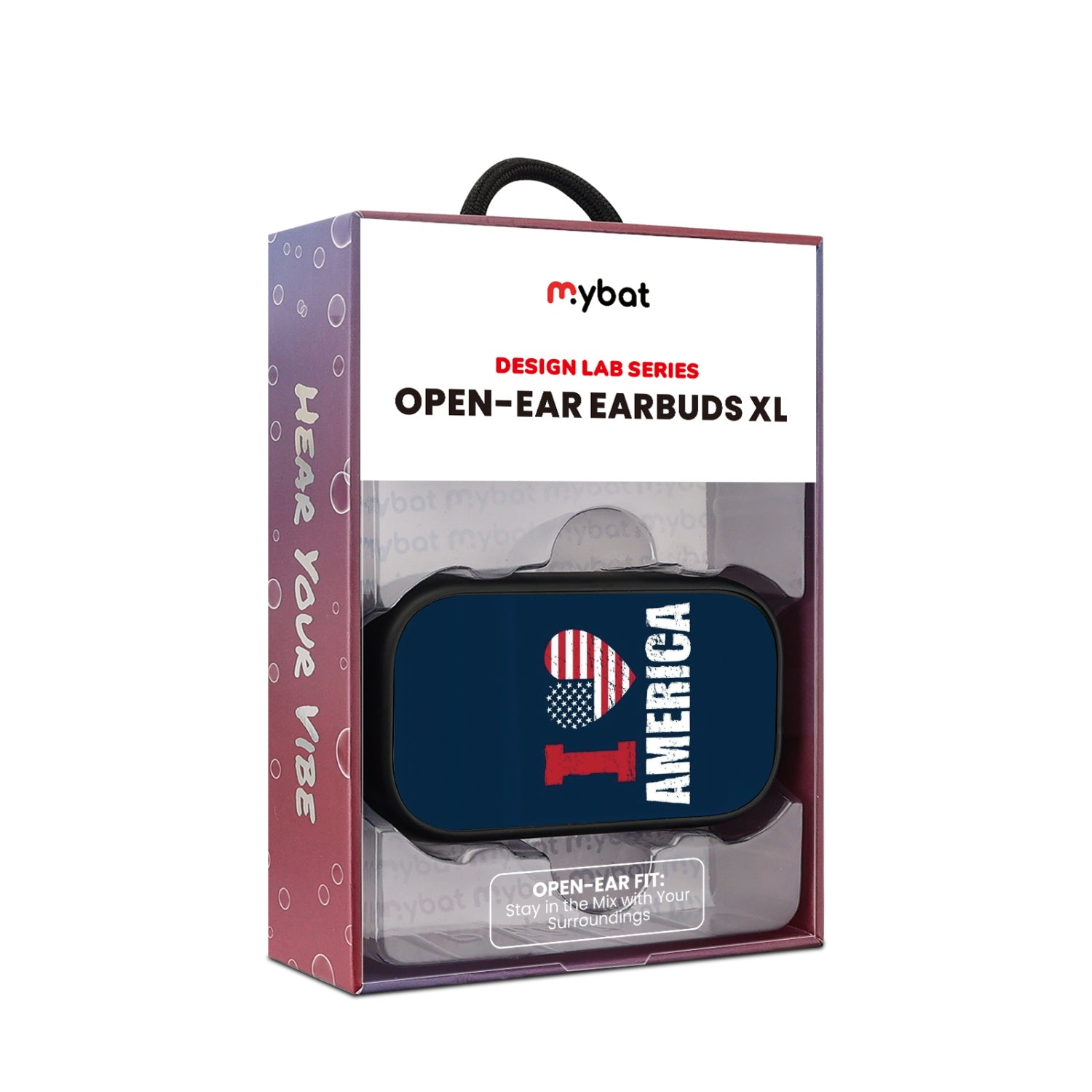 MyBat Design Lab Open-Ear Earbuds XL - Black - I Love America
