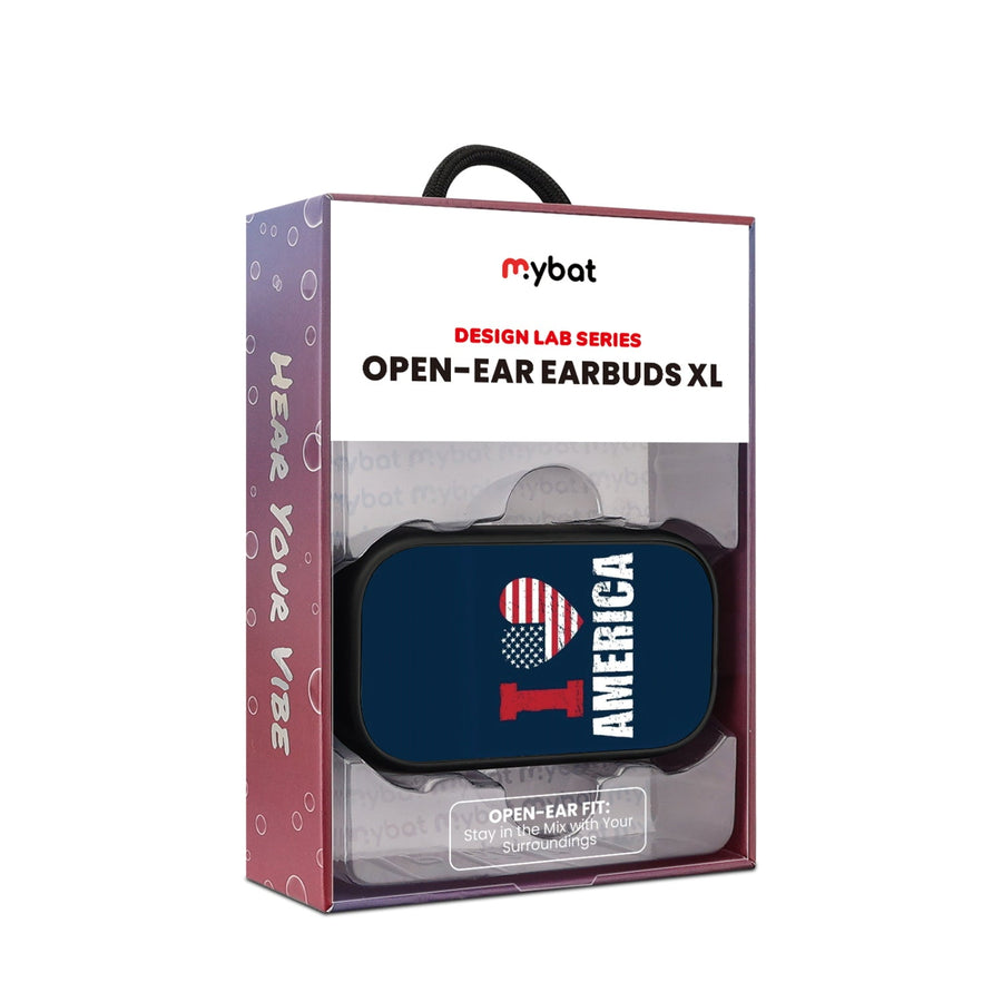 MyBat Design Lab Open-Ear Earbuds XL - Black - I Love America