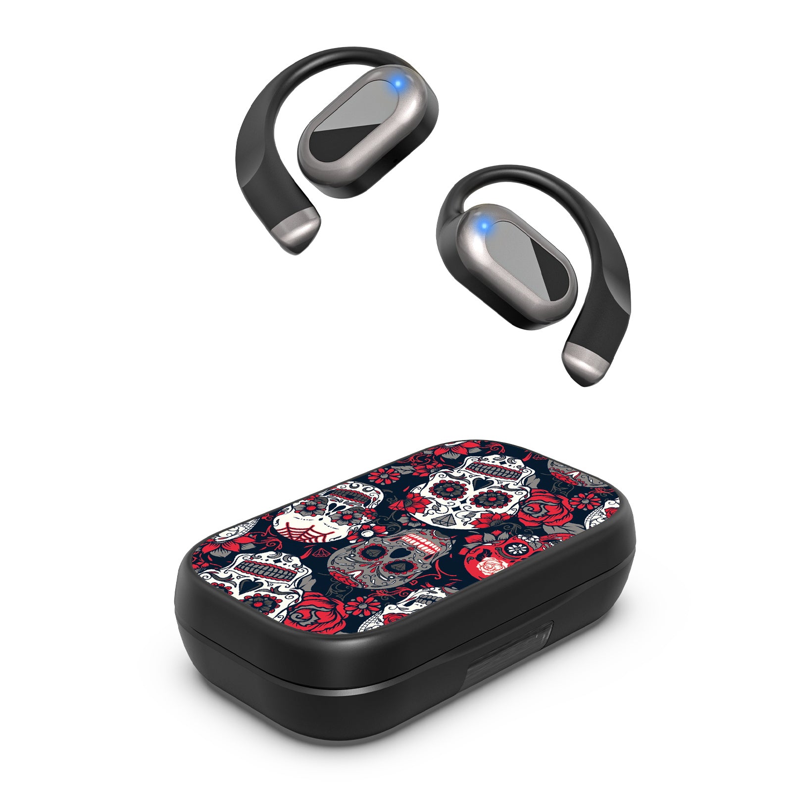MyBat Design Lab Open-Ear Earbuds XL - Black - Sugar Rose Skulls - MFHSBTST271-418-2.jpg