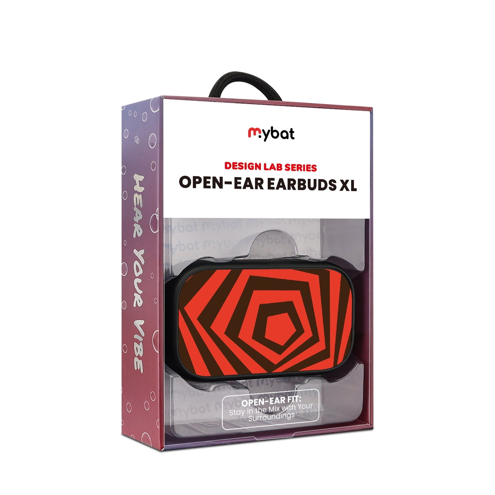 MyBat Design Lab Open-Ear Earbuds XL - Black - Downward Spiral