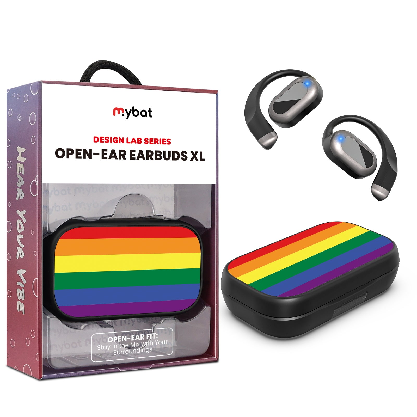 MyBat Design Lab Open-Ear Earbuds XL - Black - Rainbow Stripes - MFHSBTST271-459-1.jpg
