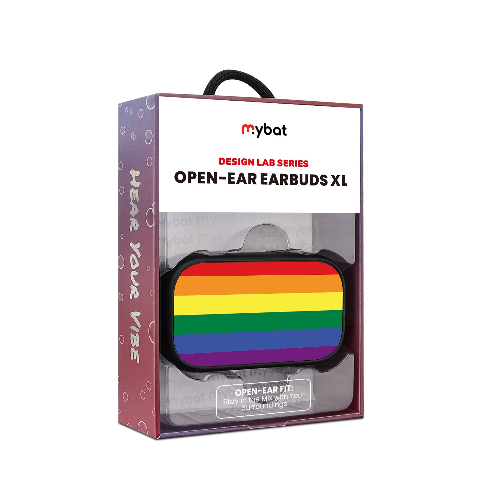 MyBat Design Lab Open-Ear Earbuds XL - Black - Rainbow Stripes