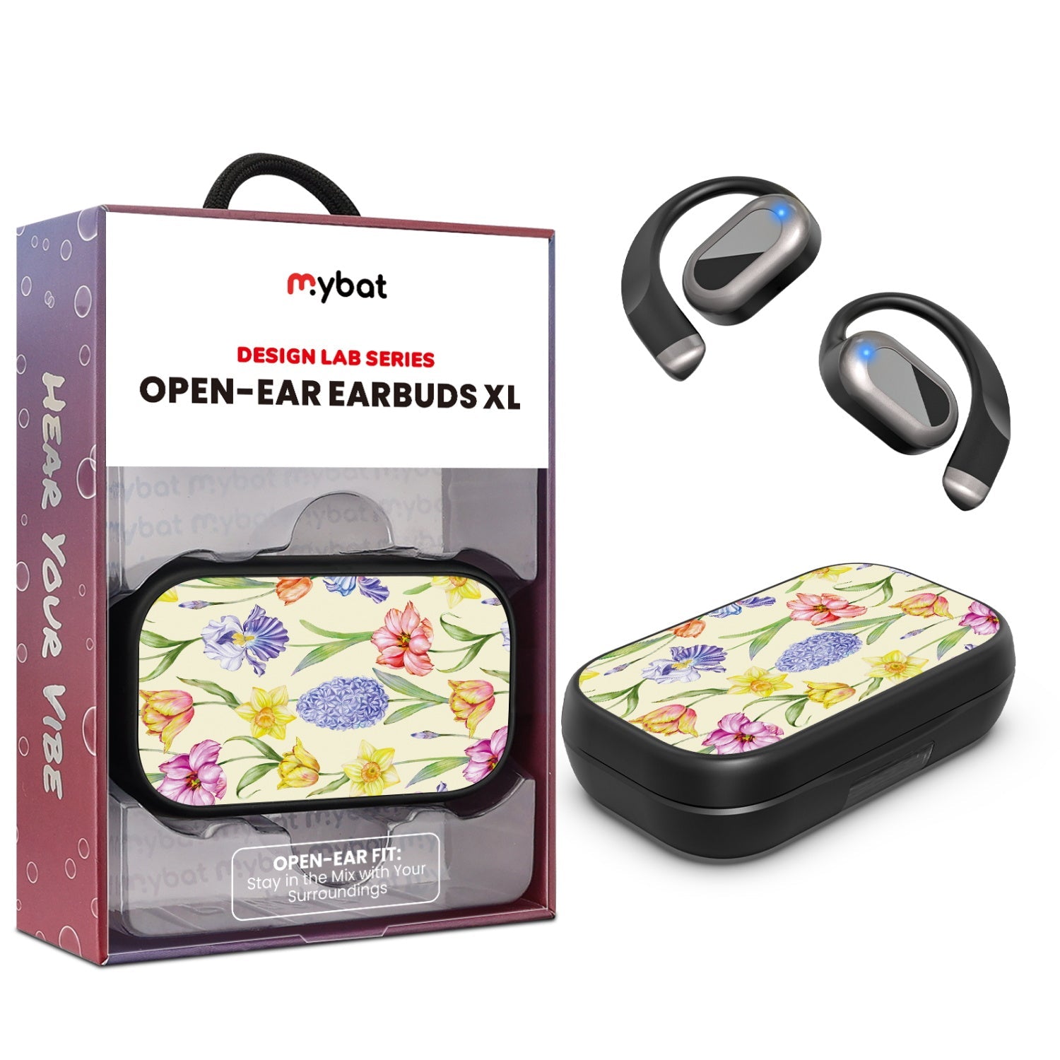 MyBat Design Lab Open-Ear Earbuds XL - Black - Spring Has Sprung