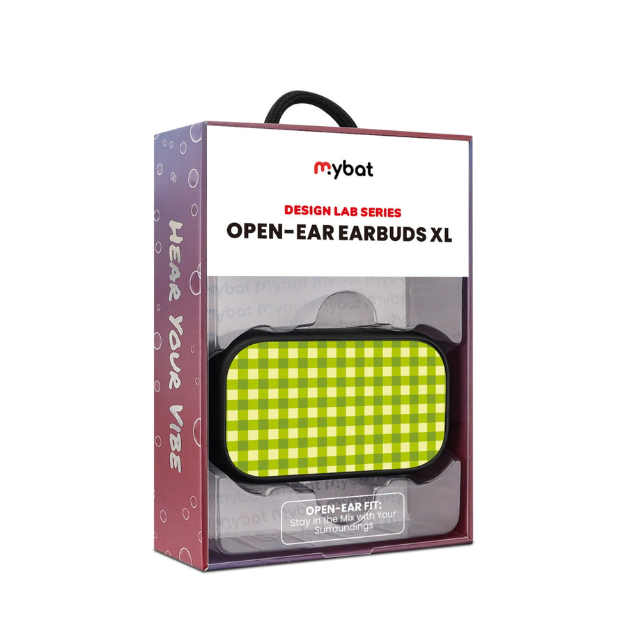 MyBat Design Lab Open-Ear Earbuds XL - Black - Green Gingham
