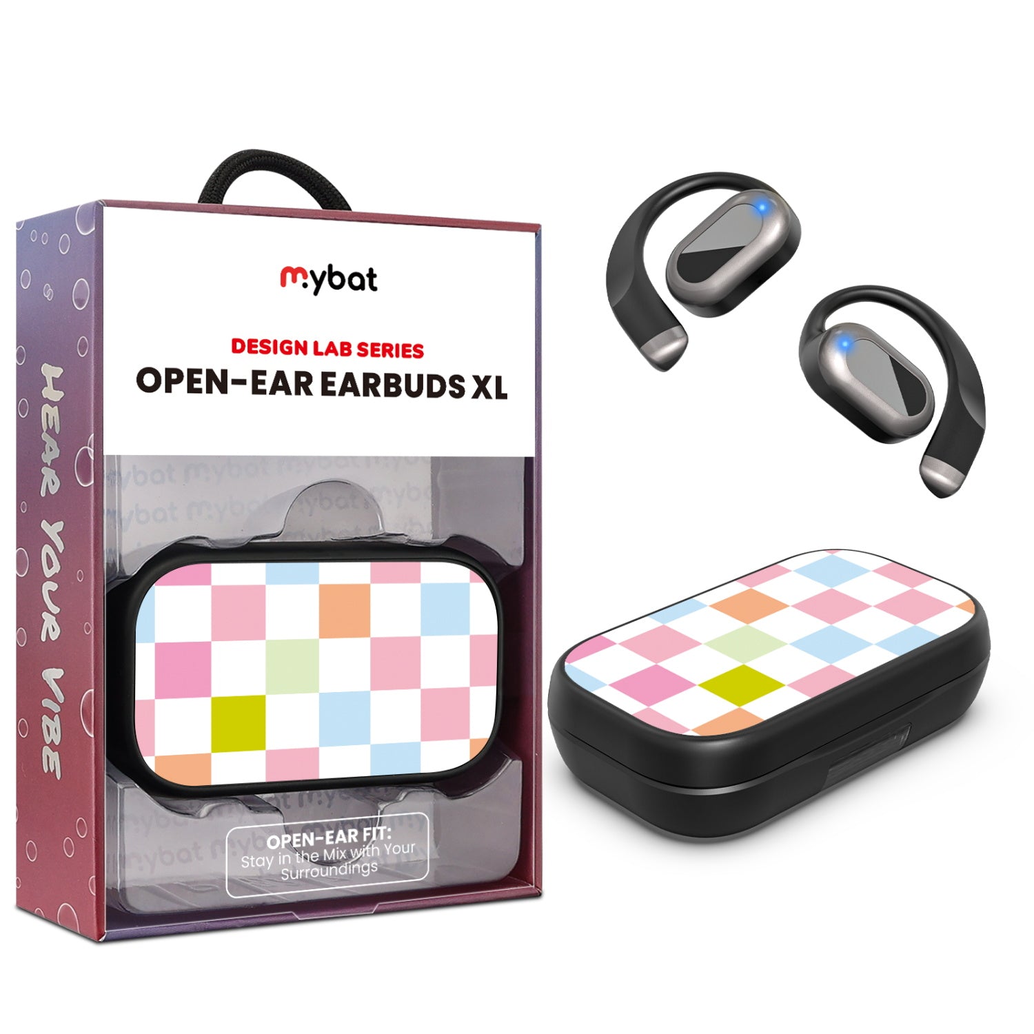MyBat Design Lab Open-Ear Earbuds XL - Black - Pastel Check
