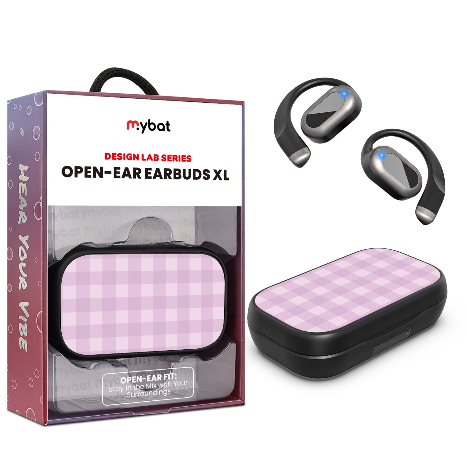 MyBat Design Lab Open-Ear Earbuds XL - Black - Purple Plaid - MFHSBTST271-483-1.jpg