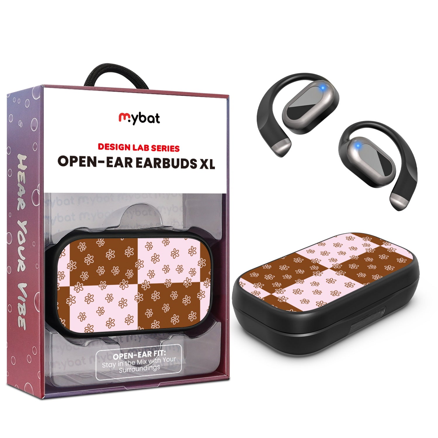 MyBat Design Lab Open-Ear Earbuds XL - Black - Flower Patches - MFHSBTST271-484-1.jpg