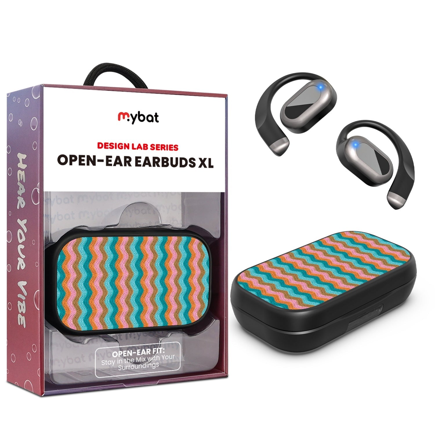 MyBat Design Lab Open-Ear Earbuds XL - Black - Heat Wave
