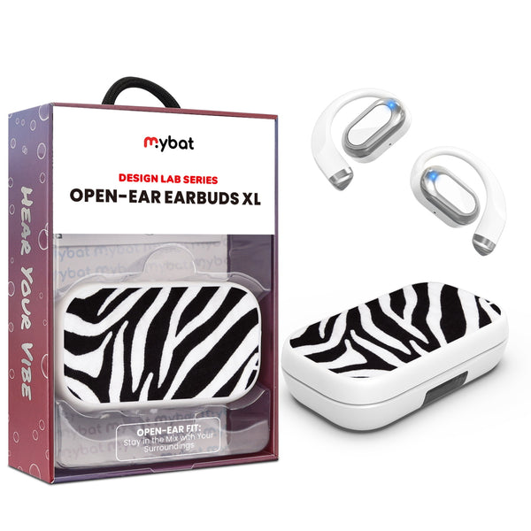MyBat Design Lab Open-Ear Earbuds XL - White - Zebra Print - MFHSBTST272-009-1.jpg