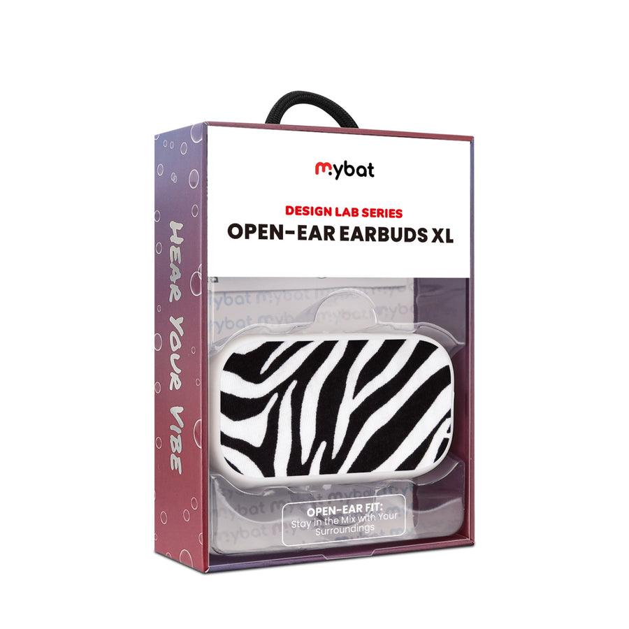 MyBat Design Lab Open-Ear Earbuds XL - White - Zebra Print - MFHSBTST272-009-10.jpg