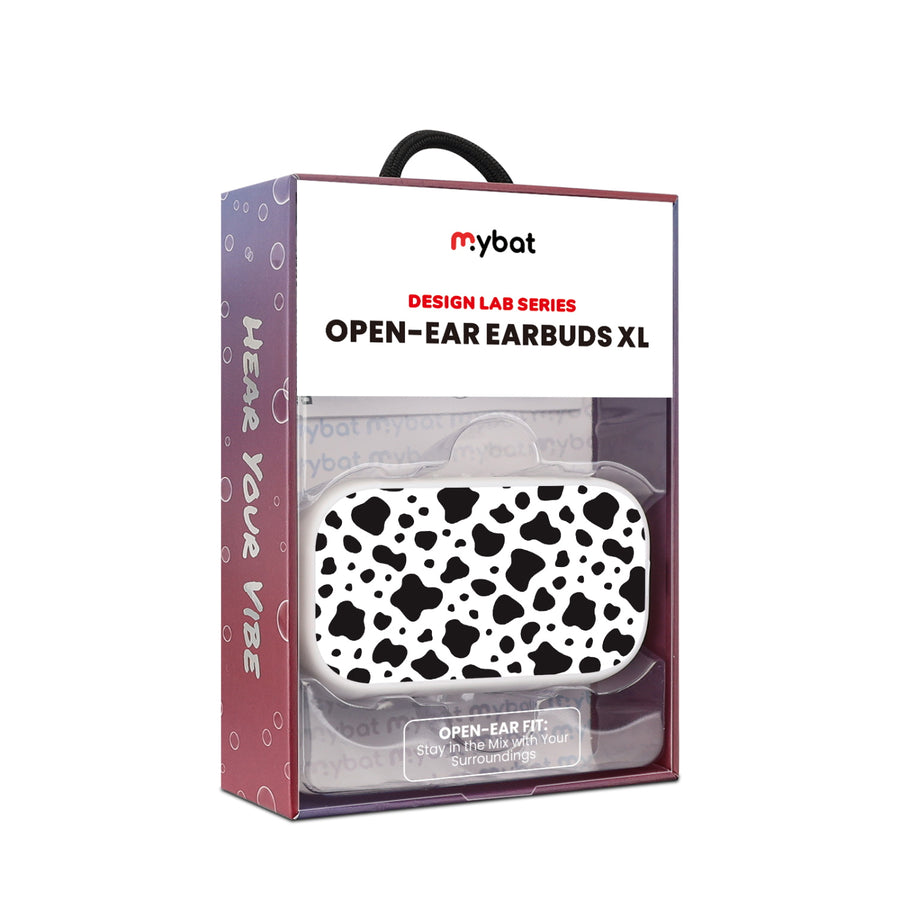 MyBat Design Lab Open-Ear Earbuds XL - White - Original Cow Print - MFHSBTST272-014-10.jpg