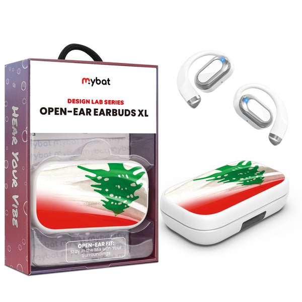 MyBat Design Lab Open-Ear Earbuds XL - White - Lebanese Flag - MFHSBTST272-033-1.jpg