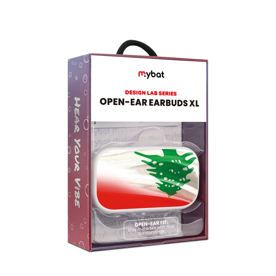 MyBat Design Lab Open-Ear Earbuds XL - White - Lebanese Flag - MFHSBTST272-033-10.jpg