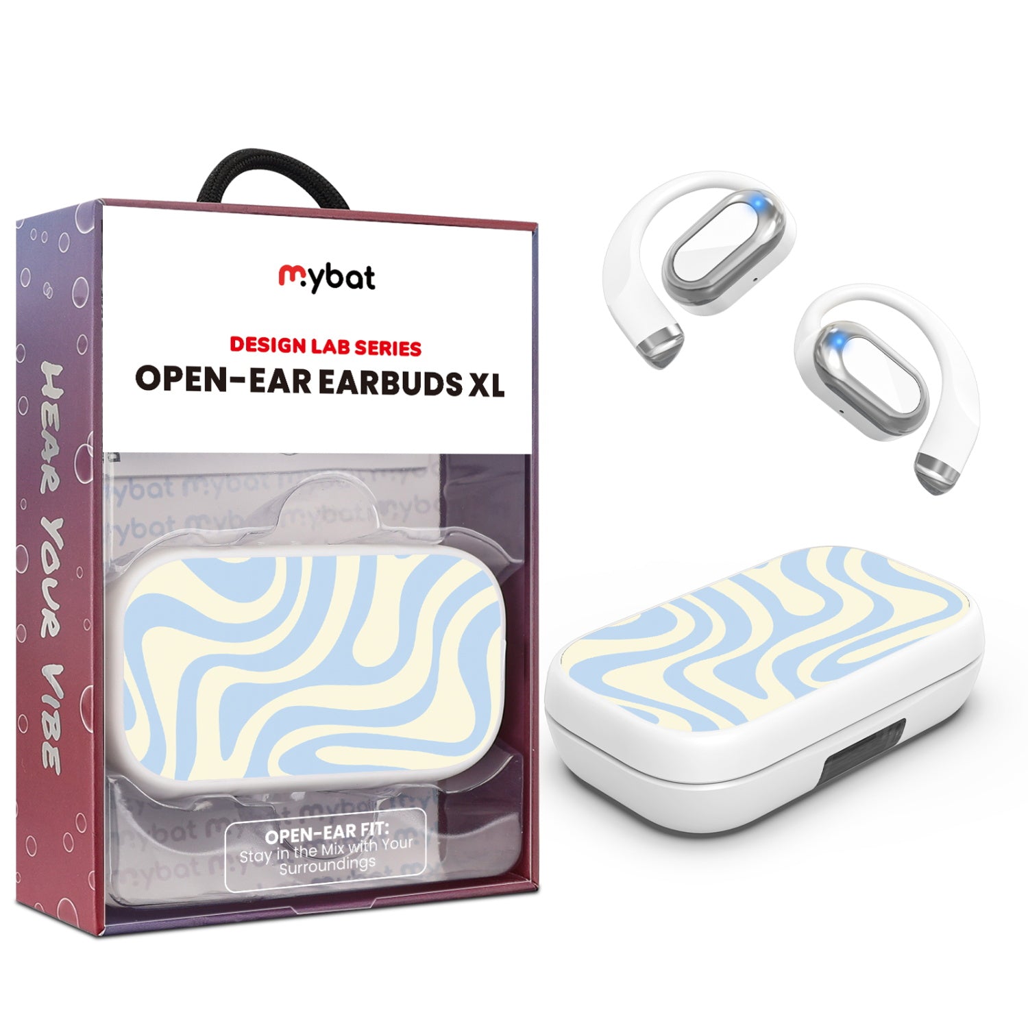 MyBat Design Lab Open-Ear Earbuds XL - White - Wavy Baby