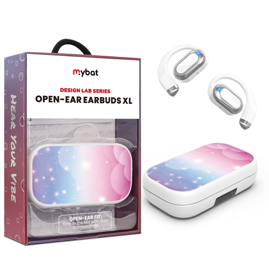MyBat Design Lab Open-Ear Earbuds XL - White - Clouds & Stars