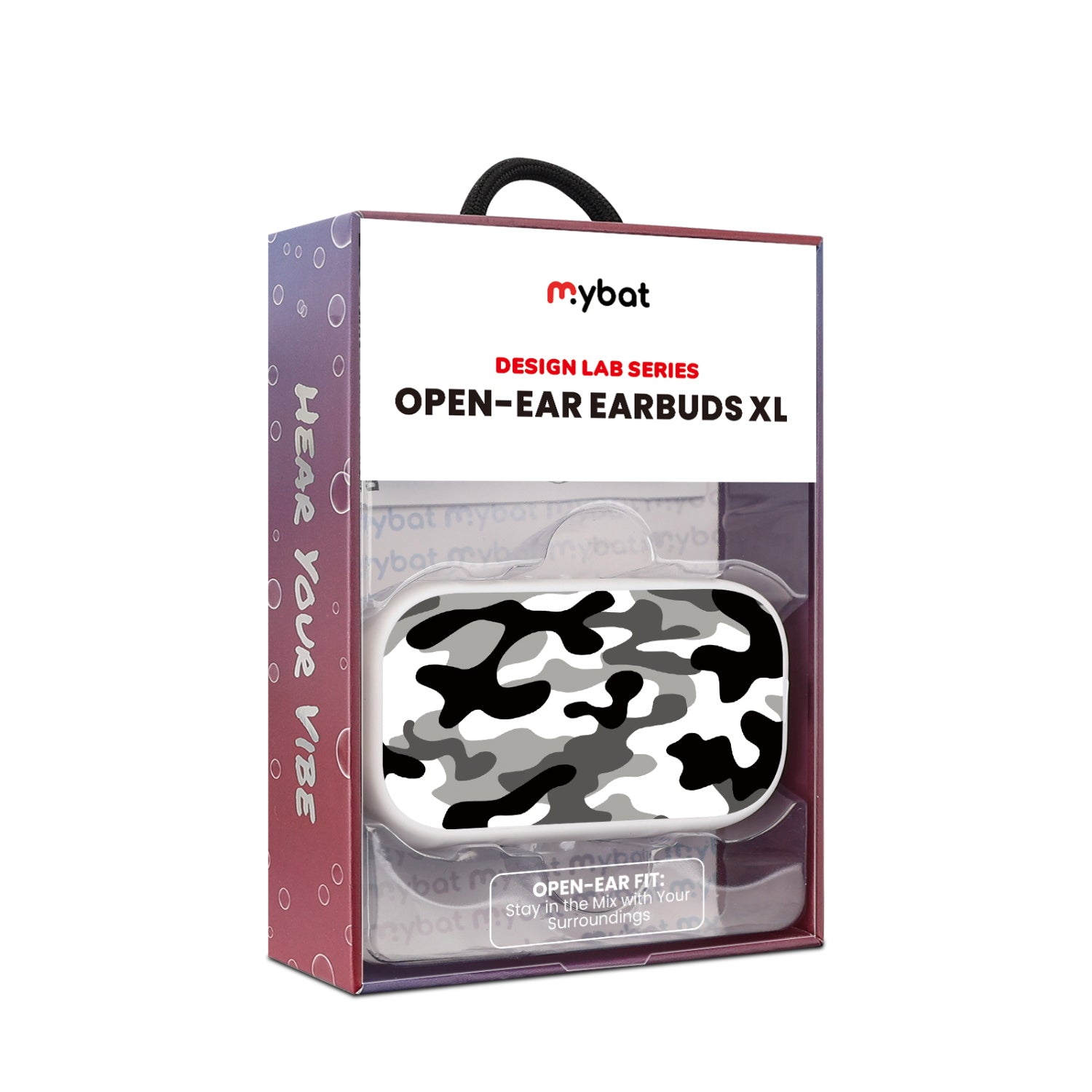 MyBat Design Lab Open-Ear Earbuds XL - White - Black & White Camouflage