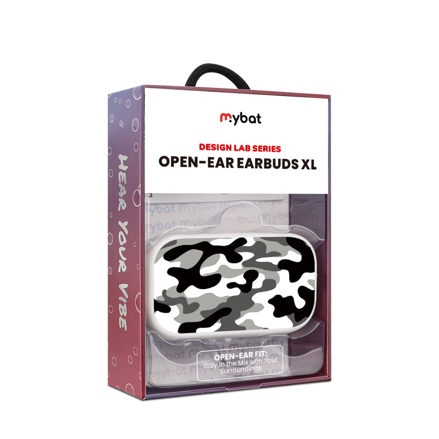 MyBat Design Lab Open-Ear Earbuds XL - White - Black & White Camouflage