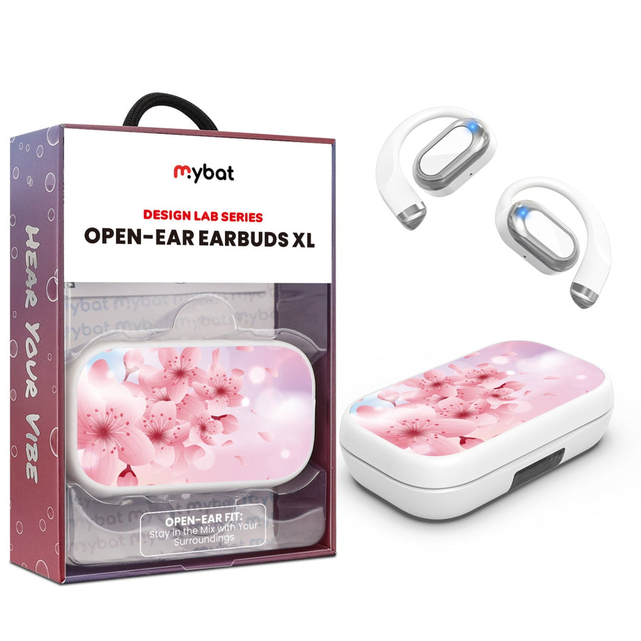 MyBat Design Lab Open-Ear Earbuds XL - White - Cherry Blossoms