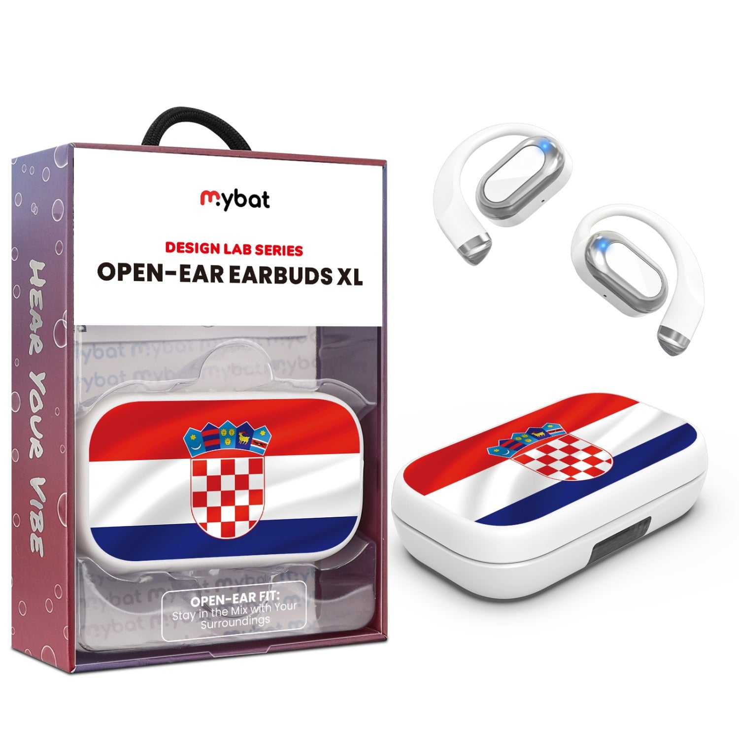 MyBat Design Lab Open-Ear Earbuds XL - White - Croatia Flag