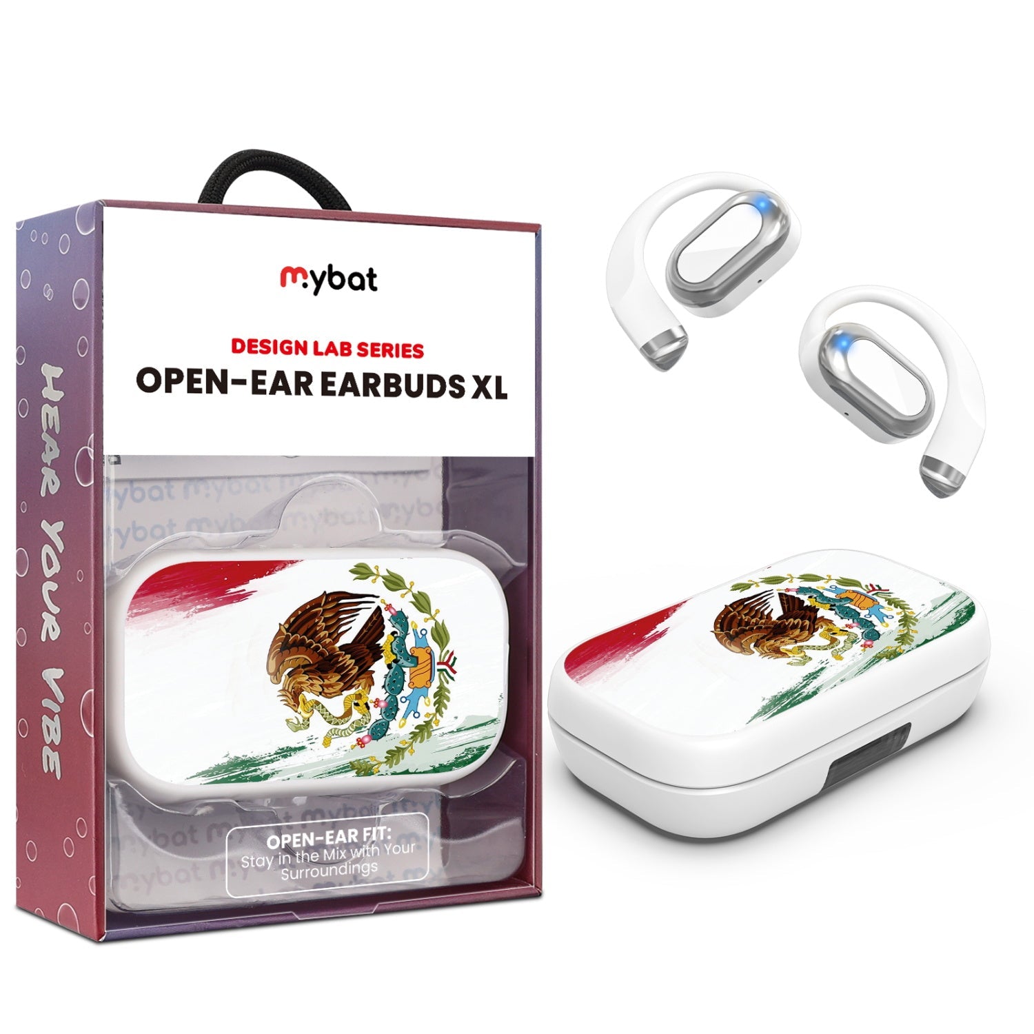 MyBat Design Lab Open-Ear Earbuds XL - White - Bandera de México