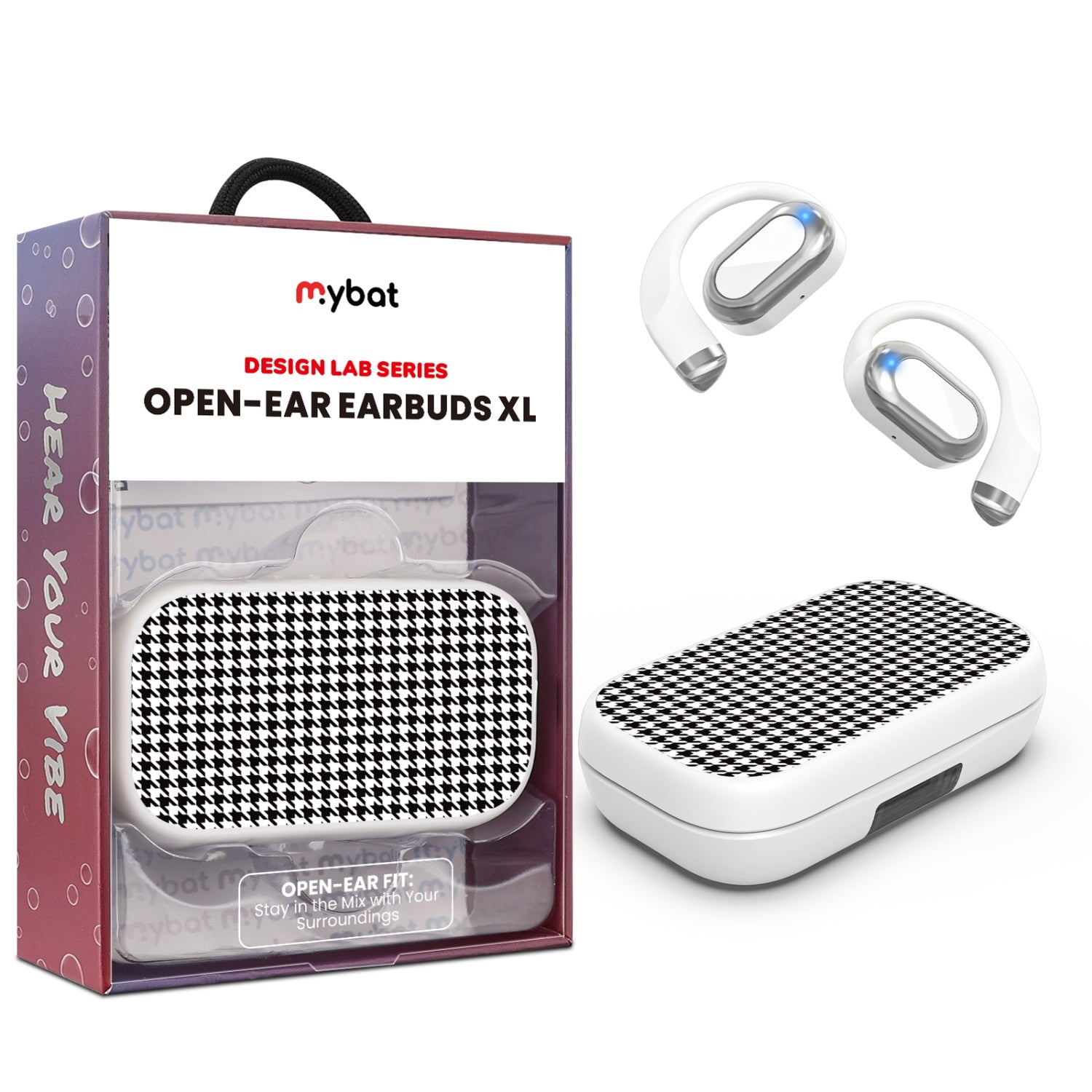 MyBat Design Lab Open-Ear Earbuds XL - White - Classic Houndstooth - MFHSBTST272-215-1.jpg