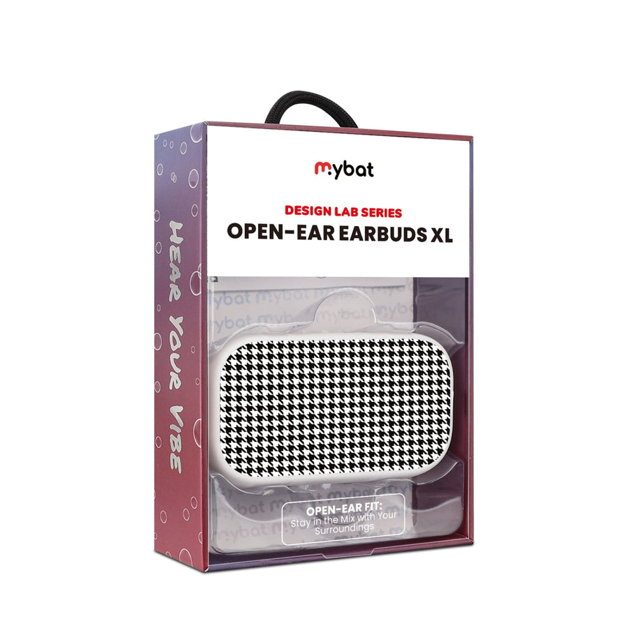 MyBat Design Lab Open-Ear Earbuds XL - White - Classic Houndstooth