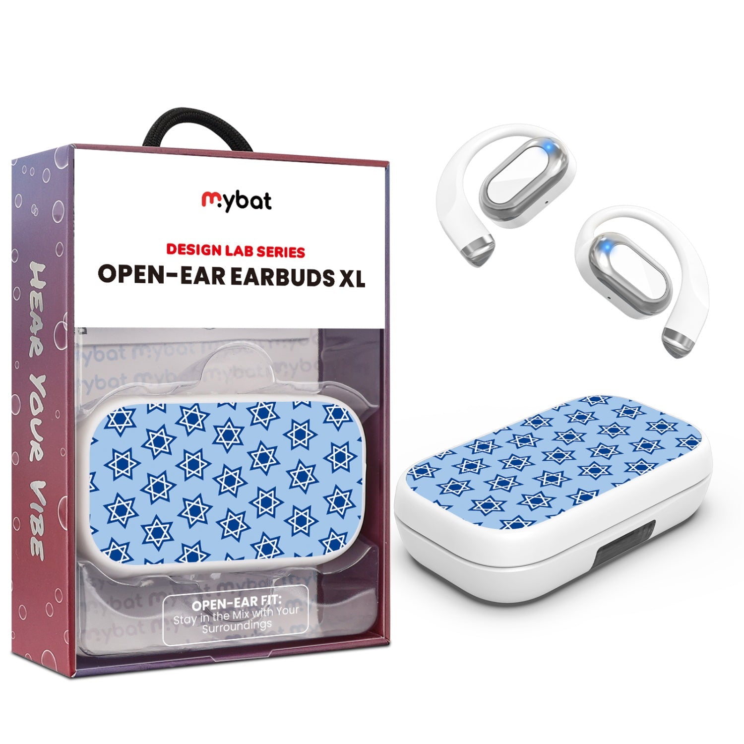 MyBat Design Lab Open-Ear Earbuds XL - White - Star of David