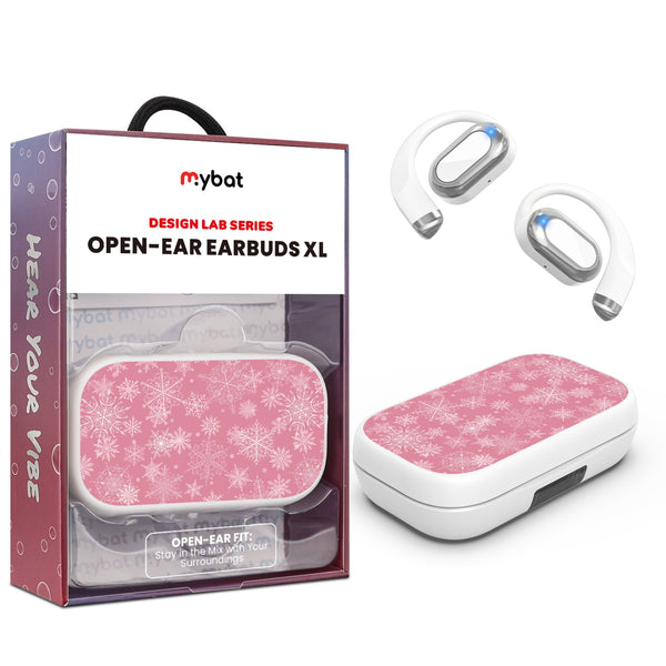 MyBat Design Lab Open-Ear Earbuds XL - White - Pink Snowflakes - MFHSBTST272-282-1.jpg