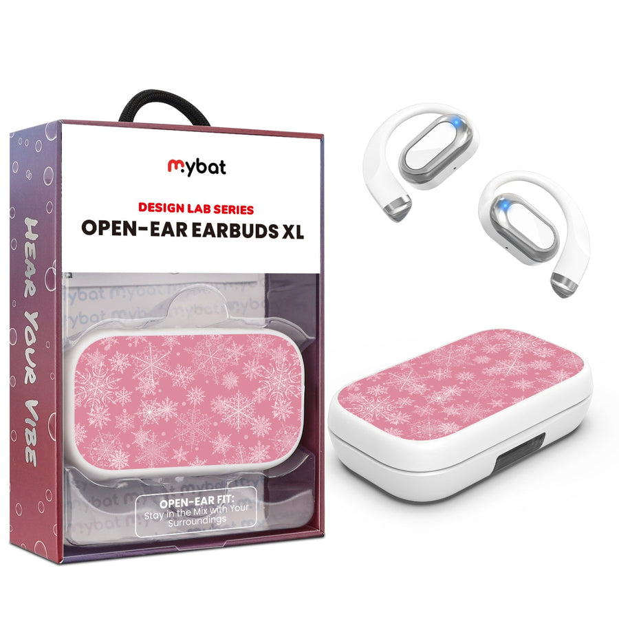 MyBat Design Lab Open-Ear Earbuds XL - White - Pink Snowflakes