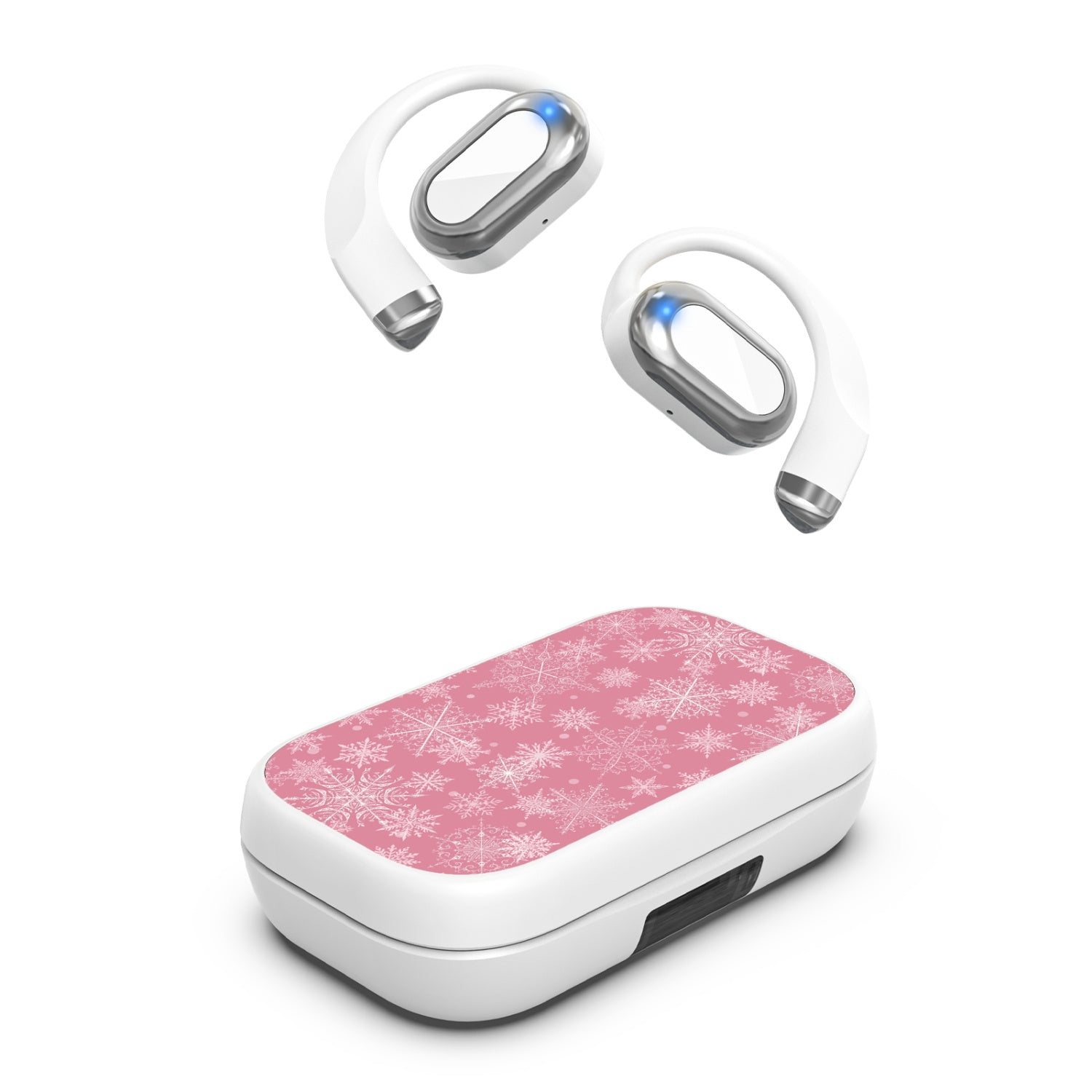 MyBat Design Lab Open-Ear Earbuds XL - White - Pink Snowflakes - MFHSBTST272-282-2.jpg