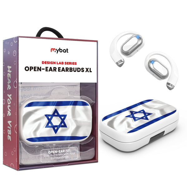 MyBat Design Lab Open-Ear Earbuds XL - White - Israel Flag - MFHSBTST272-308-1.jpg